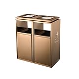 TUPAFJU Mülleimer für draußen, Mülleimer für draußen, quadratischer Metallmülleimer, gewerblicher Mülleimer mit Aschenbecher, Abfallbehälter, Mülleimer für draußen mit Deckel(Gold large,Double)