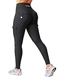 YEOREO CoreFlex Sport Leggings Damen Mit Taschen Invisible Scrunch Butt Gym Leggings High Waist Boom Booty Seamless Push Up Blickdicht Yoga Sport Leggings Schwarz M