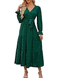 Wantonfy Kleid Langarm Damen V Ausschnitt Freizeitkleider Strandkleid Midikleid Kurzarm A Linie Cocktailkleid Maxikleid Herbst