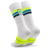 NORTEI Fahrradsocken, Lange Radsocken, MTB, Triathlon, Laufen, Atmungsfähig, Gepolstert, Sportsocken für Radfahren für Herren und Frauen (S, M, Weiß)