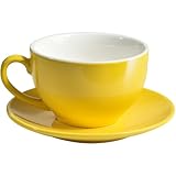 ionEgg Porzellan-Kaffeetasse mit Untertasse, 220 ml, für Cappuccino, Latte und Tee, Gelb