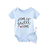 QIANWANYI Baby Zwillinge Baby Body Sweet Home Neugeborene Baby Strampler Lustig Babykleidung Süßer Mädchen Overall Mit Hut(blau 3m)