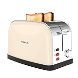 Taurus Vintage II Cream Toaster, 950 W, 2 Schlitze 135 x 35 mm, 7 Stufen, 3 Funktionen, Körper aus Edelstahl, automatische Zentrierung, Krümelauffang, Extrahebung, Kabelaufwicklung, Creme