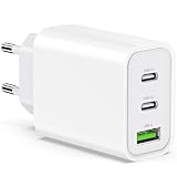 USB C Ladegerät 65W 3-Port USB Schnellladegerät,USB C Netzteil PD Ladegerät kompatibel mit MacBook Pro/Air, iPhone 16/16 Pro/15/14/13, iPad mini/Air, Galaxy S24,Pixel (Weiß)
