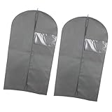 DIYEAH 2 Stück Aufbewahrungstaschen aus Vliesstoff mit Reißverschluss Tragbare Kleidersäcke zum Aufhängen für Anzüge und Formelle Kleider Staubschutz Leicht Faltbar Grau 60x108cm