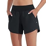 Willit Damen 5' Badeshorts Boardshorts UPF50+ Badehose High Waisted Schwimmshorts Badehose Schnell Trocknende UVA Schutz mit Liner Taschen Schwarz Größe 38