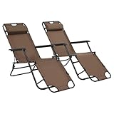 WHOPBXGAD Klappbare Sonnenliegen 2 Stück Braun, Faltbare Gartenliege mit Fußablage & Kopfstütze, Verstellbar in 2 Positionen, Wetterfestes 600D Polyester, Tragkraft 120kg, Ideal für Strand und Garten