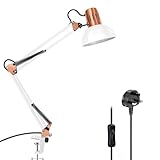 Milpoel Schreibtischlampe, LED Tischlampe, E27 Fassung, Klassisches Design, Verstellbarer Arm (Weiß)