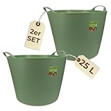 2er Set Flexibler Eimer 25 L Wäschewanne Mehrzweckkorb Wäschekorb flexibel rund Gartenkorb Flexible Wanne Plastikkorb mit Henkel Futtertrog Pferd