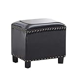 Quadratische Leder-Fußstütze mit Nieten, Massivholz-Ottomane, nordischer Stil, Schuhwechselhocker, groß, Blau & Schwarz – perfekt für Heimdekoration und Komfort