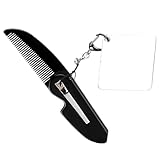 Zerodeko Faltbarer Feinzahniger Bartkamm mit Kleinem Spiegel Kompakter Taschenkamm Schlüsselanhänger für Männer Tragbarer Reise Bartkamm