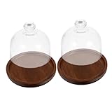 FUNOMOCYA 2 Stück Holz Kuchenständer mit Klarglas Haube Runde Tortenplatte mit Deckel Multifunktionales Desserttablett für Kuchen Früchte Brot Stabiler Holzsockel für Geburtstag und Tee