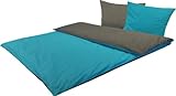 MB Warenhandel24 Bettwäsche 2-Teilige Hochwertige Renforcé aus 100% Baumwolle Uni Wende Anthrazit/Türkis 1X 135x200 Bettbezug + 1X 80x80 Kissenbezug