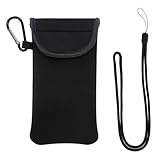 Neopren Handy Tasche,Universelle Handytasche mit Karabiner und Umhängeband,Handy Hülle für Telefone Bis Zu 6,7 Zoll,Schwarz