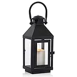 NUPTIO Laterne Schwarz Draußen Kerzenlaterne: Grablaterne Friedhof Wetterfest Laternen Outdoor Metall Gartenlaternen für Kerzen 22cm Großer Säulenkerzenhalter Vintage Halloween Kerzenhalter