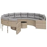 vidaXL Gartensofa mit Tisch und Kissen Rund Beige Poly-Rattan