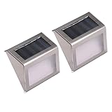 Toddmomy 2 Stück Solarbetriebene Treppenleuchten Wasserdichte Edelstahl Wandlampen für Außentreppen Energiesparende Solarlicht Beleuchtung mit Weißem Licht für Garten Terrasse Zaun und
