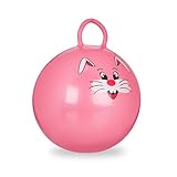 Relaxdays 10022554_52 Hüpfball Kinder, Hase, mit Griff, für Drinnen und Draußen, mit Tier-Motiv, weich, 45 cm Durchmesser, pink, 45 x 45 x 55 cm
