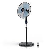 Brandson - Standventilator mit Fernbedienung 50 W - Standlüfter leise – Ventilator höhenverstellbar - Neigungswinkel um 40° verstellbar - 3 Geschwindigkeitsstufen - Oszillation ca. 90° - schwarz