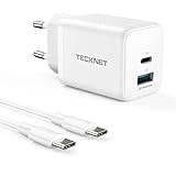 TECKNET 45W USB C ladegerät, 2-Port (1 USB C+1 USB) GAN Ⅲ Netzteil mit einen USB C auf USB C Ladekabel, PPS PD 3.0 USB C Schnellladegerät/Charger für iPhone, iPad, Samsung, Huawei, Xiaomi, MacBook