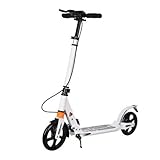 Kickscooter für Kinder Jugendliche Erwachsene, Höhenverstellbarer Klappbarer Kick-Scooter bis 100kg Scooter Roller große 200 mm Räder Cityroller Tretroller mit Handbremse Weiße Kickroller