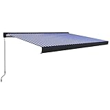 vidaXL Kassettenmarkise Manuell Gelenkarmmarkise Markise Vollkassettenmarkise Sonnenschutz Garten Terrasse Balkon 400x300cm Blau Weiß