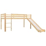 vidaXL Kiefernholz Massiv Hochbett mit Rutsche Leiter Kinderbett Spielbett Jugendbett Holzbett Rutschbett Bett Kinderzimmer 97x208cm Weiß