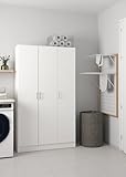 Dmora - Großer Mehrzweckschrank Beaumont, Zusatzschrank mit 3 Türen, Schuhregal mit Regalen, Besenschrank, 109 x 37 x 180 cm, Weiß