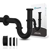 Yelcona Universal Siphon für Waschbecken & Waschtisch - Abflussgarnitur passgenau - Geruchsverschluss inkl. Gummimanschette + Röhrensiphon Ablaufgarnitur (Schwarz Standard 85mm)