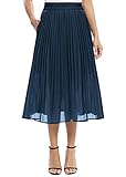 EXCHIC Damen Lässig Chiffon Elastisch Taille Eine Linie Falten Midirock mit Tasche (M, Navy Blau)