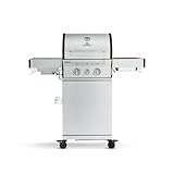 BURNHARD 2-Brenner Gasgrill FRED Jr. Deluxe Series 3 inkl. 900°C Infrarot-Keramikbrenner, Gusseisen-Grillrost, Grillabdeckung, Edelstahl Grillwagen + klappbare Seitentische