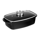 Relaxdays Bräter mit Deckel, Bratentopf 5 L, beschichteter Universalbräter mit Aromaknopf, Elektro- & Gasherd, schwarz