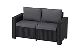 Allibert by Keter Gartenlounge Sofa California 2-Sitzer, graphit/cool grey, inkl. Sitz- und Rückenkissen, Kunststoff, runde Rattanoptik, 141x68x72 cm