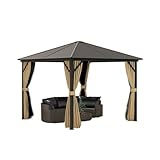 Pop-up-Pavillon Hardtop-Pavillon mit Netz und Vorhängen, Gartenpavillon-Überdachung mit Metalldach