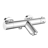 Badewannenarmatur mit Thermostat, Runden Duscharmatur Thermostat Wannenarmatur, Mischbatterie Badewanne mit Thermostat, Badewannenarmatur Mischbatterie für 2 Verbrauche, Chrom