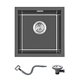 KINKIBOS 304 Spülbecken Edelstahl Eckig 40 x 40 cm, Spüle Edelstahl Schwarz Grau, Edelstahlspüle mit Überlauf (Ohne Hahnloch), Küchenspüle 1 Becken, Küche Spüle für 45 cm Unterschrank