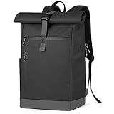 Inateck RollTop Rucksack Herren Damen 25L-30L Fahrradrucksack Schulrucksack für Uni Freizeit Job Sport Reisen, Stylische Tagesrucksack mit 17 Zoll Laptopfach, Schwarz