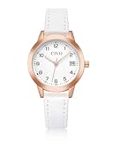 CIVO Damen-Uhr Weiß-Leder Damenuhr-Analog Wasserdicht-Klein - Ziffernblatt Design Armbanduhr Frauen Quarz Datum Elegant Damenuhren