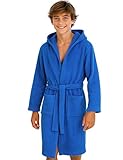 Morgenstern Bademantel Kinder & Teenager Mädchen Jungen 100% Baumwolle Frottee mit Kapuze OEKO-TEX® Kinderbademantel Morgenmantel Größe 146-152, Mittelblau