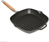 Grillpfanne Gusseisen Steakpfanne Bratpfanne Holzgriff abnehmbar 24 cm Induktion