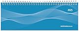 Zettler - Tisch-Querkalender 2025 blau, 29,7x10,5cm, Bürokalender mit 128 Seiten, Tages-, 1 Woche auf 2 Seiten, Monatsübersicht, Notizbereich, Adressteil, Ringbindung und deutsches Kalendarium