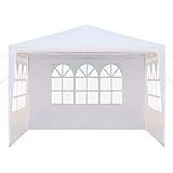 Gartenpavillon, faltbar, wasserdicht, Partyzelt, 3 x 3 m, mit 3 Wänden, UV-Schutz, Pavillon, weiß, PE-Plane, dick, für Party, Hochzeit, kommerzielle Aktivitäten