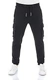 riverso Herren Sweathose RIVLars Trainingshose Cargo Jogger Jogginghose Sporthose Freizeithose Slim Einfarbig Baumwolle Schwarz S, Größe:S, Farbe:Black (24000)