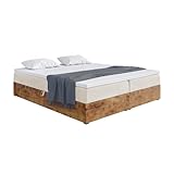 MEBLINI Boxspringbett mit Bettkasten - Gepolstert Doppelbett mit Matratze und Topper - Polsterbett mit Stauraum - Bett mit Kopfteil - Stauraumbett - Lofty Box - 180x200 - H3/Creme Samt