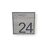 MACOBI Hausnummernschild personalisierbar mit Hausnummer – hochwertige Trespa HPL-Platte mit Dekor, wetterfest, Made in Germany (Cremeweiß RAL 9001, 150 x 150 x 6 mm)
