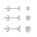 Ecripe 3 Paar 925 Sterling Silber Ohrringe für Frauen, Hypoallergen Cubic Zirkonia Ohrstecker Set, Komfortable Ohrringe Echt Silber Geschenk für Damen