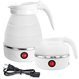 AUTOWNLUX Silikon Faltbarer Wasserkocher 0.6L Reise Tragbarer Mini Faltbare Wasserkocher 5 Minuten Schnelles Kochen für Outdoor Camping Wandern (Weiße)