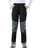 Zoofly Kinder Softshellhose Schneehose Skihose Kinder Outdoorhose Wanderhose Thermohose Jungen Mädchen Winterhose Winter Hosen, Schwarz/Grau 134-140