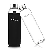 Ryaco Glasflasche 1 liter /1l - 550ml - Trinkflasche Wasserflasche Glas mit Neoprenhülle - Flasche Glas mit Schwammbürste - Glastrinkflasche für kohlensäurehaltige Getränke