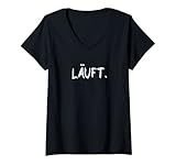 Damen Fun Shirt Läuft. Laufshirt, Wandershirt, zum Joggen & Walken T-Shirt mit V-Ausschnitt